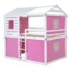 Full Size Bunk House Bed With Tent - Pink / White - Image 8