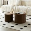 Handcrafted Nested Table Set 2 Pieces, Round Coffee Table - Walnut Color - Image 9