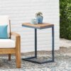 Large C Shaped End Table With Iron Base And Fir Wood Top - Black - Image 6