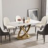 63" Modern Artificial Stone Panel Double-Ring Stainless Steel Metal Legs, Can Accommodate 6-8 People - White / Gold - Image 2