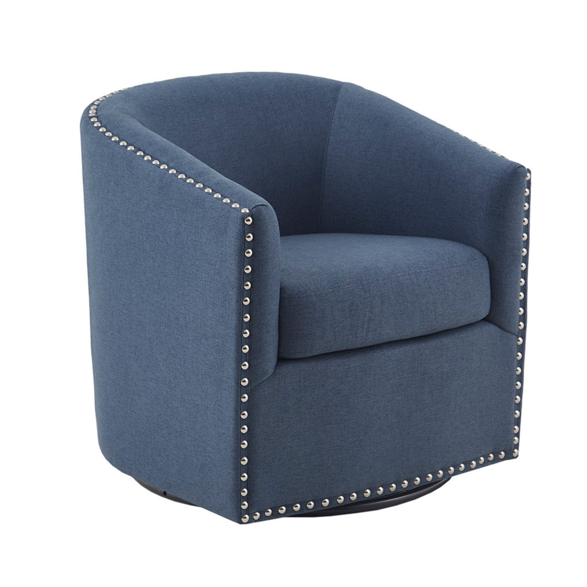 Luxurious Swivel Chair With 360 Degree Rotation Fabric And Solid Wood - Blue - Image 5