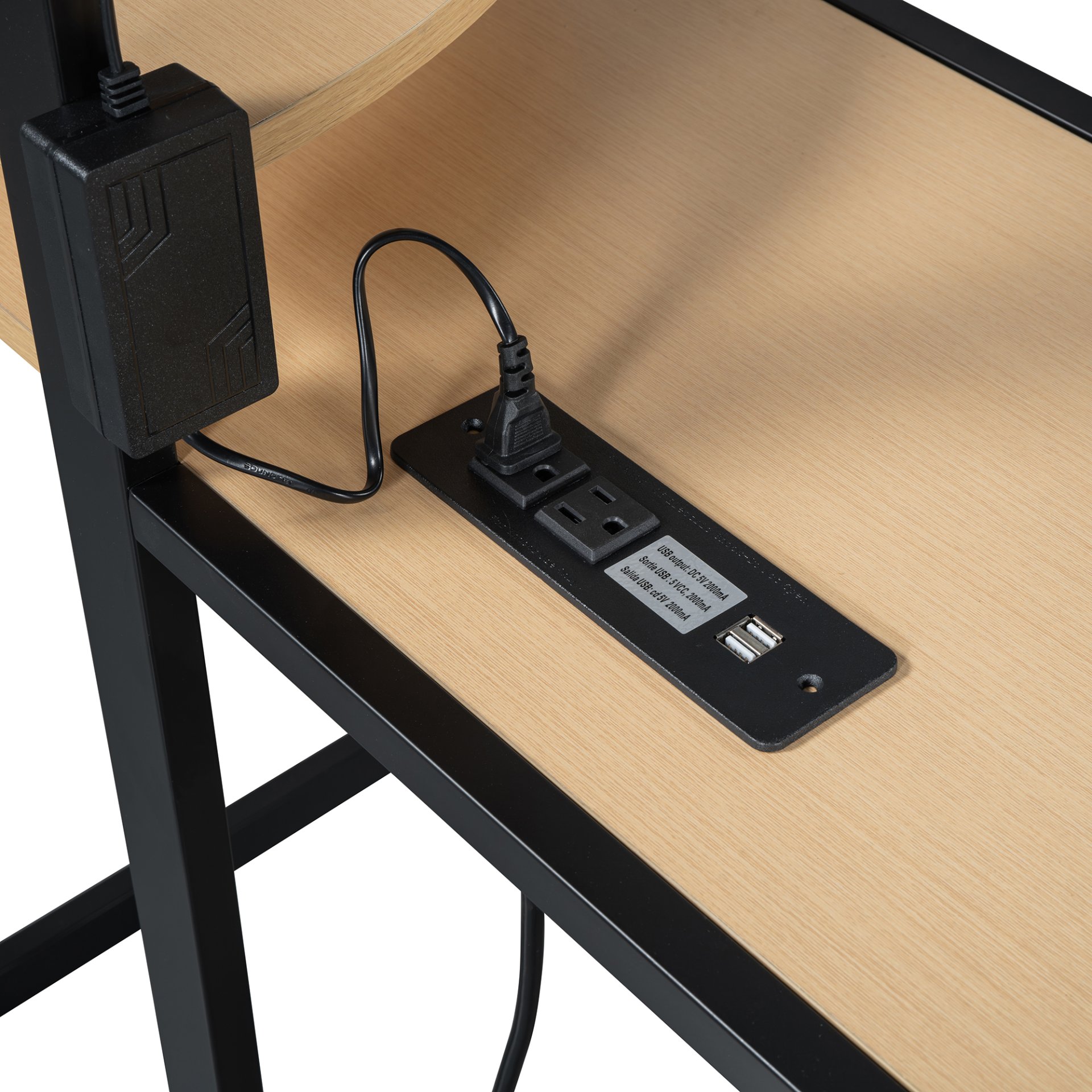 Twin Size Loft Bed With Desk, Shelves, Power Outlet, LED Light And Wardrobe - Black - Image 8