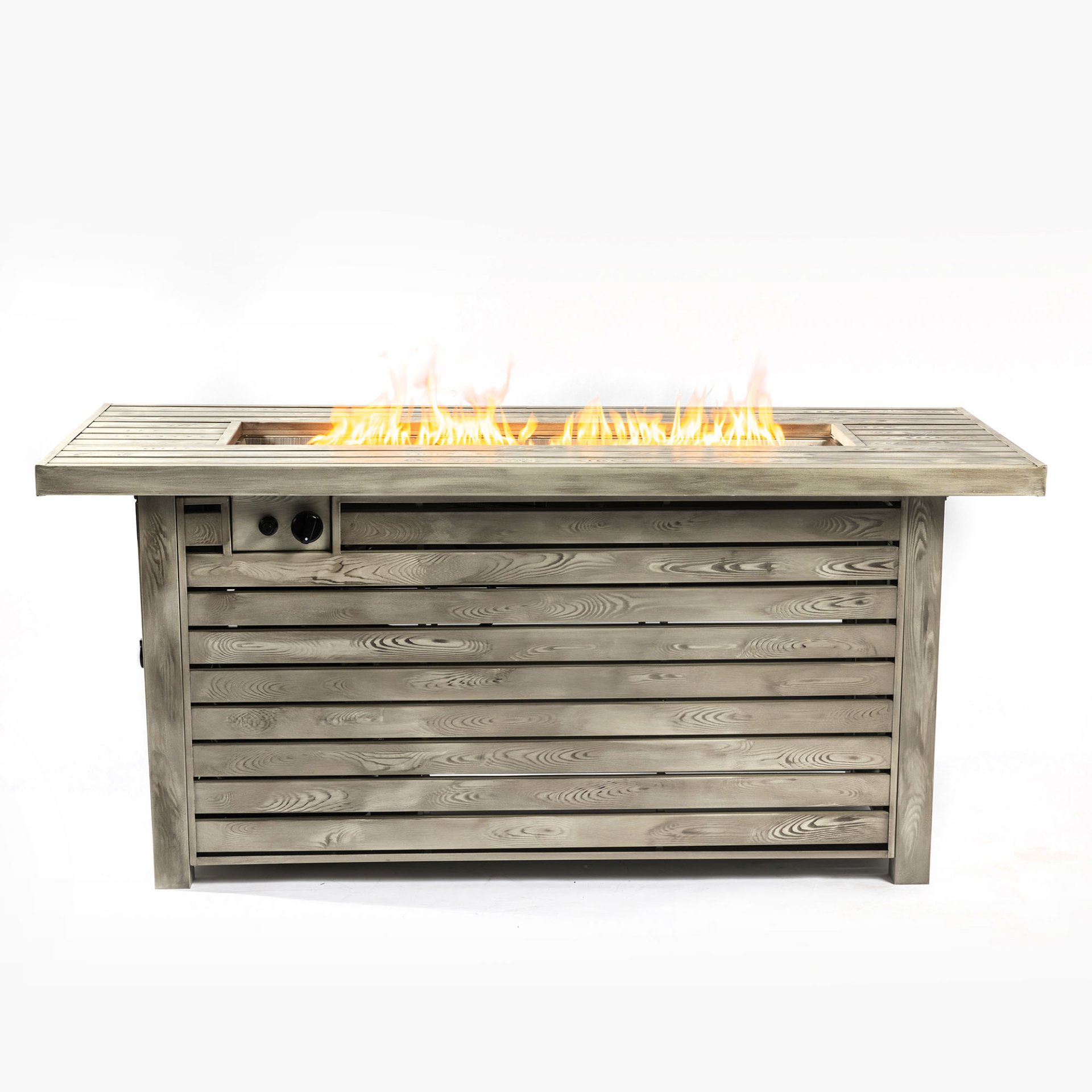 54" Propane Gas Fire Pit Table, 50000 Btu Rectangular Steel Fire Pit With Imitation Wood Grain For Outside Patio Deck Garden Courtyard - Light Beige - Image 7