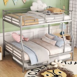 Full Long Over Queen Metal Bunk Bed With Trundle - Silver
