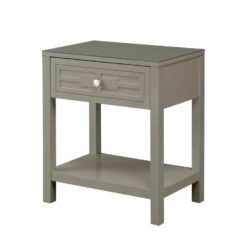 Dylan - Wooden End Side Table Nightstand With Glass Top And Drawer - Taupe