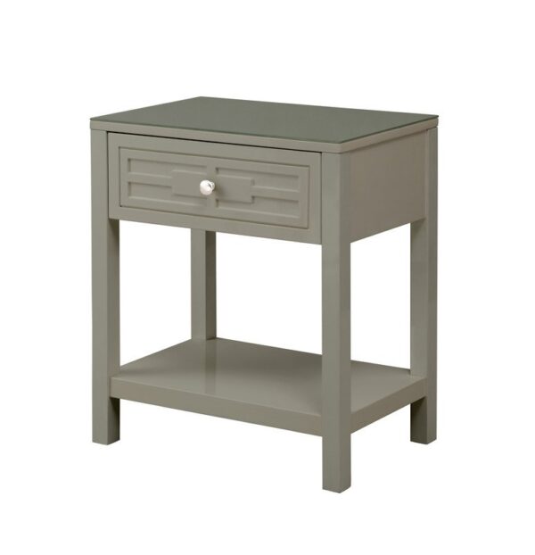 Dylan - Wooden End Side Table Nightstand With Glass Top And Drawer - Taupe