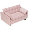 Modern Velvet Sofa, Sofa Pull-Out Bed, Small Love Seat Casual Sofa With Back, With Pillow, Pockets, Living Room Furniture, 3 In 1 Convertible Sleep Sofa Bed - Pink - Image 8