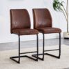 Modern Chairs With Suede Cushions And Black Metal Legs For Dining Room Or Office (Set of 2) - Brown - Image 2