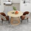 Modern Round Coffee Table With Grille Molding For Living Room, Bedroom, Or Balcony - Oak - Image 2