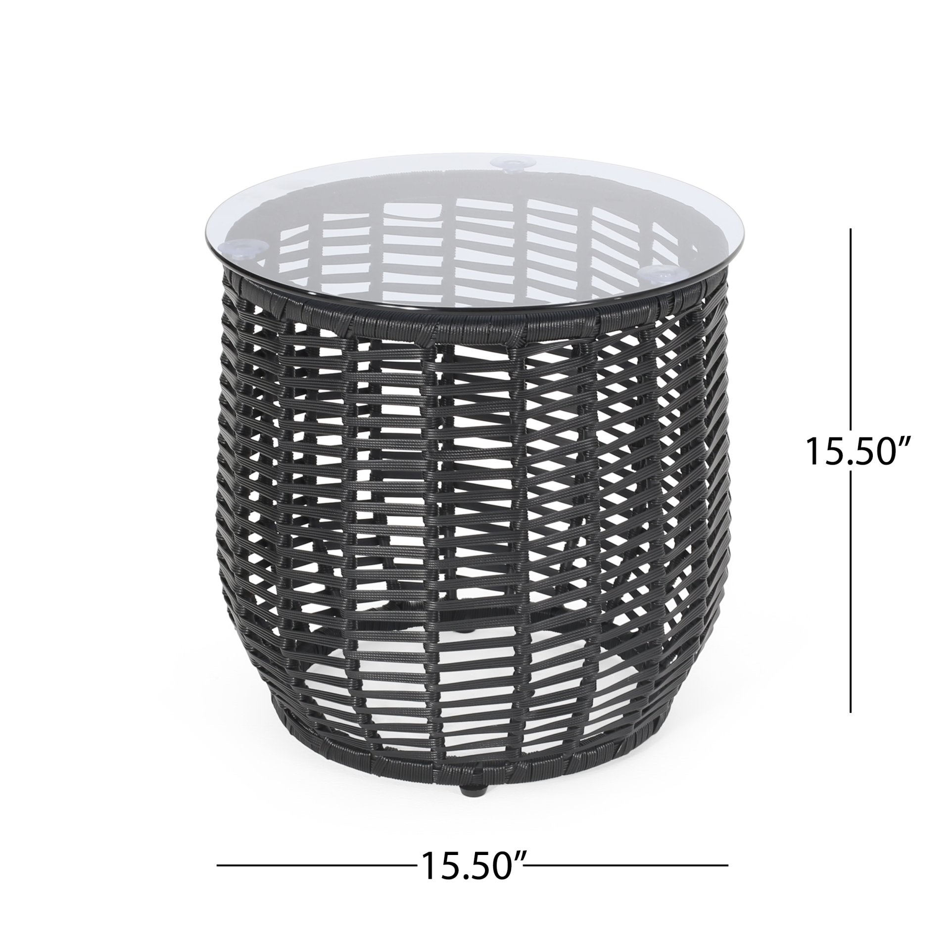Arias - Boho Side Table With Tempered Glass Top And Rattan Wrap - Black - Image 3