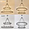 Extra Large Wagon Wheel Chandelier, 2 Tier 36 Lights (No Include) Farmhouse Industrial Round High Ceiling Pendant Light Adjustable Chain, For Dining Room, Living Room, Kitchen - Black - Image 10
