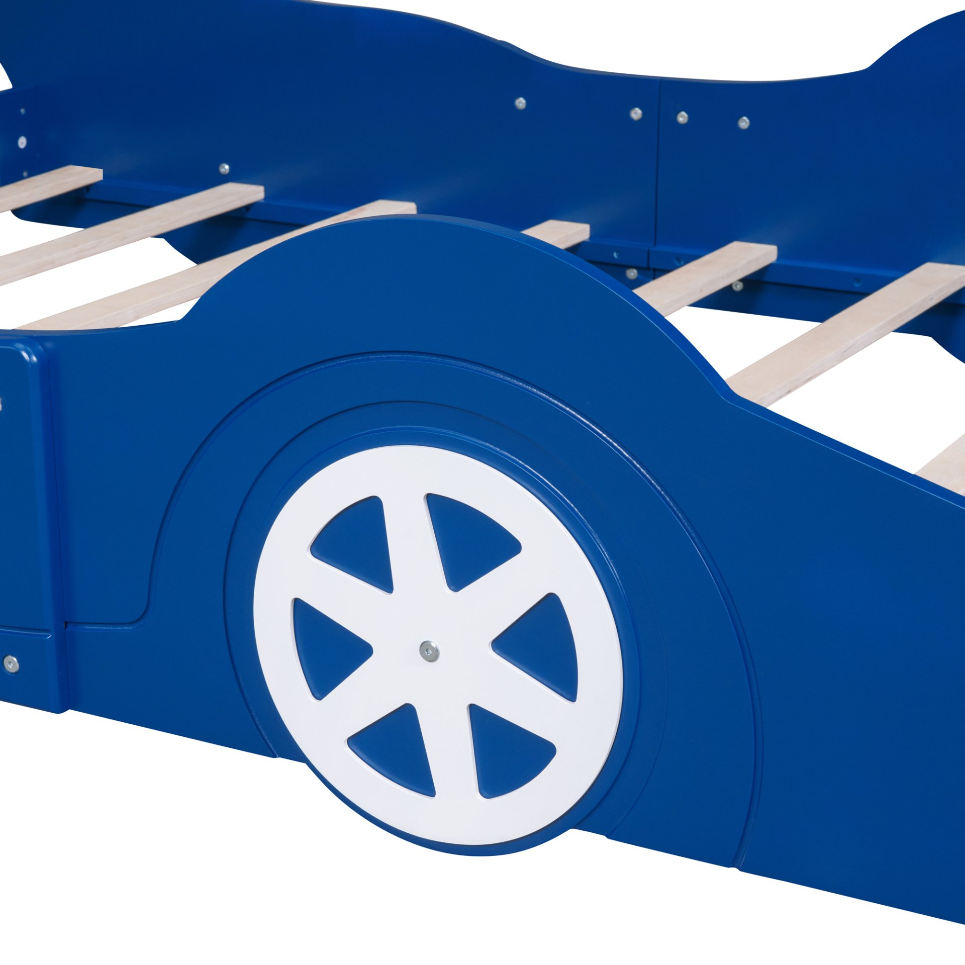 Full Size Race Car-Shaped Platform Bed & Wheels - Blue - Image 10