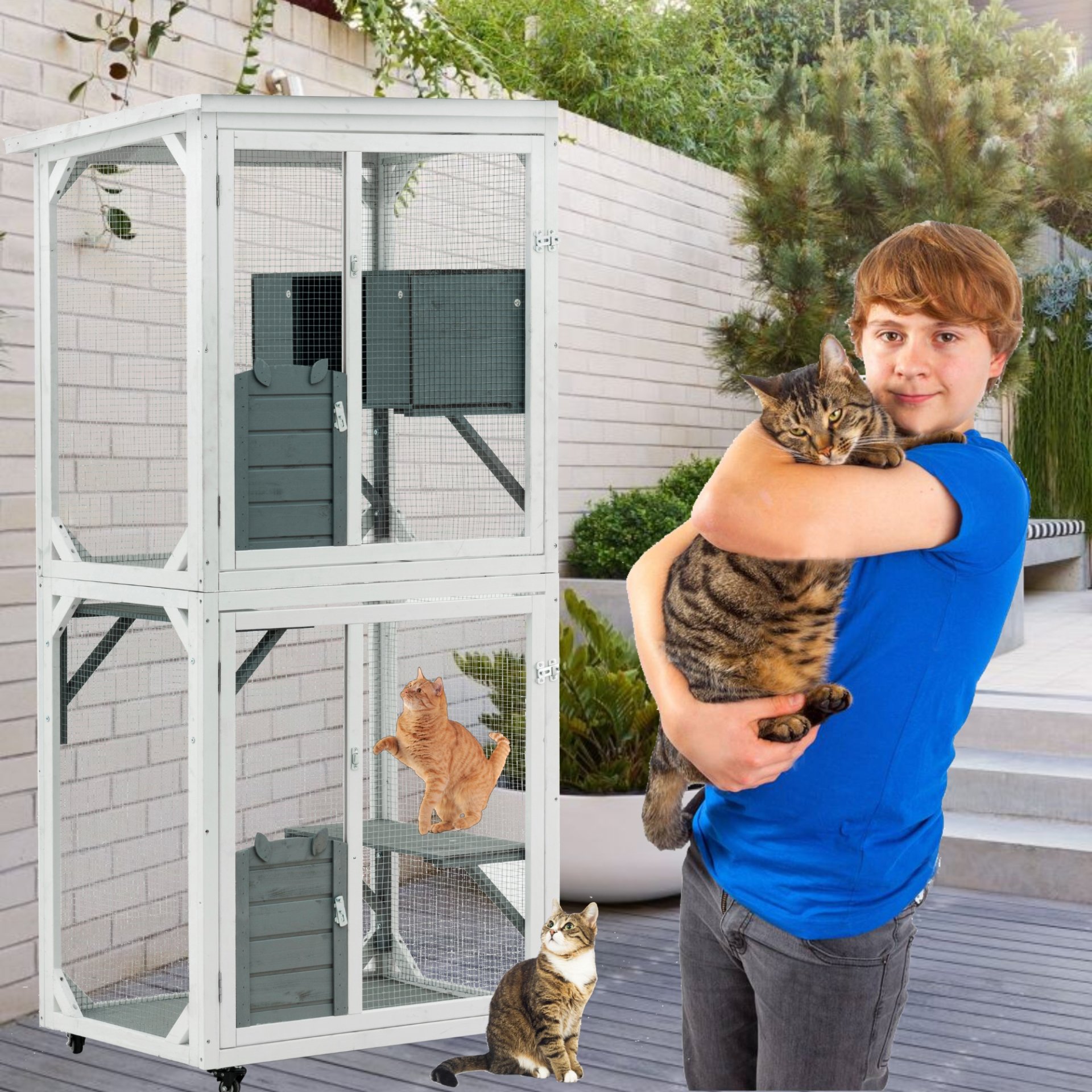Xpt016 Outdoor Indoor Cat Pet Climbing Rack Play Cage Lovely Big Space - White - Image 2