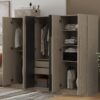 6 Doors Wardrobe Storage For Bedroom, With 2 Drawers Inside - Black / Nature - Image 6