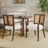 Mid Century Modern Arm Dining Chair (Set of 2) With Rattan Backrest - Beige / Walnut - Image 2