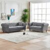 Chesterfield Velvet Upholstery Fabric Sofa With Roll Armrest & Nailhead, 3 And 2 Seater - Gray - Image 2