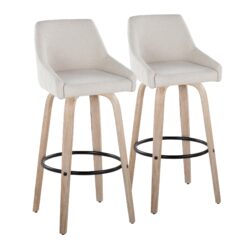 Hannah - Transitional Fixed Height Barstool With Swivel With Round Footrest (Set of 2) - Whitewashed / Cream