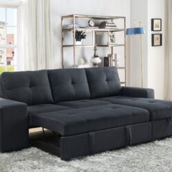 Lucas - Linen Sleeper Sectional Sofa With Reversible Storage Chaise - Dark Gray