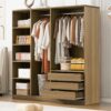 Doorless Storage Wardrobe For Dedroom With Shelves And 3 Drawers - Nature - Image 12