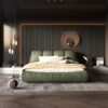 King Size Luxury Upholstered Platform Bed With Oversized Padded Backrest And Solid Wood Frame, Suitable For Multiple Heights Of Mattresses - Green - Image 6