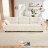 Modern 3 Seater Sofa Set & Pillows Frame, Textured Cover, High Rebound Cushions - White - Image 14