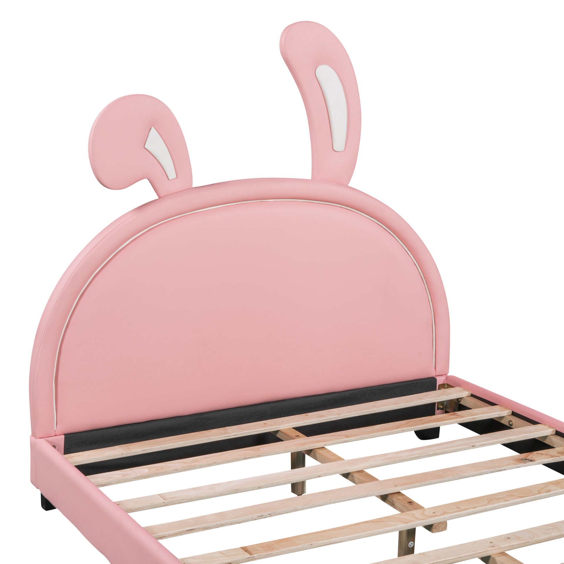 Full Size Upholstered Leather Platform Bed With Rabbit Ornament, Pink - Image 9