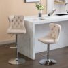 Swivel Velvet Barstools Adjusatble Seat Height From 25-33", Modern Upholstered Chrome Base Bar Stools With Backs Comfortable Tufted For Home Pub And Kitchen Island (Set of 2) - Beige - Image 4
