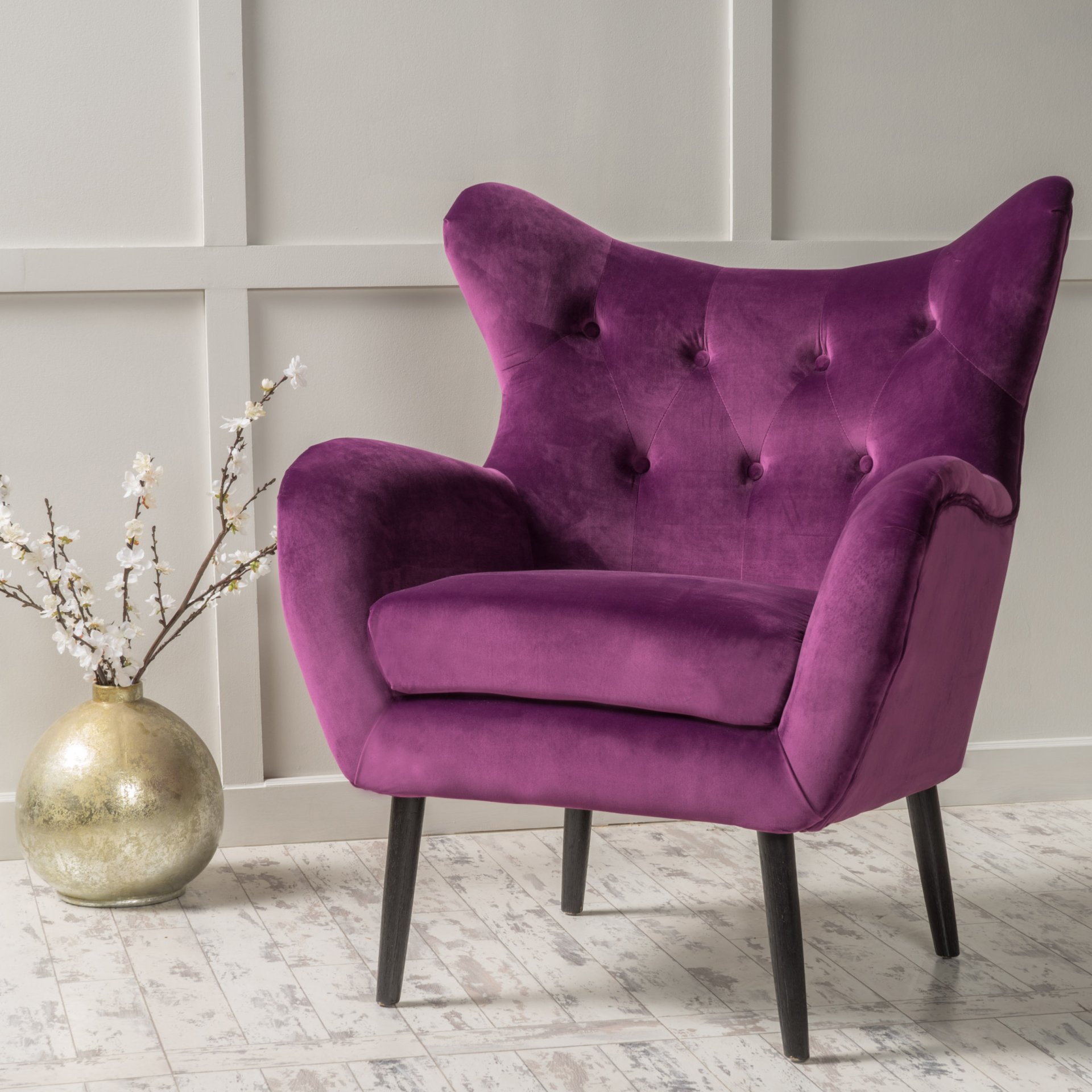 Alyssa - Velvet Arm Chair With Wingback Design - Fuchsia - Image 8