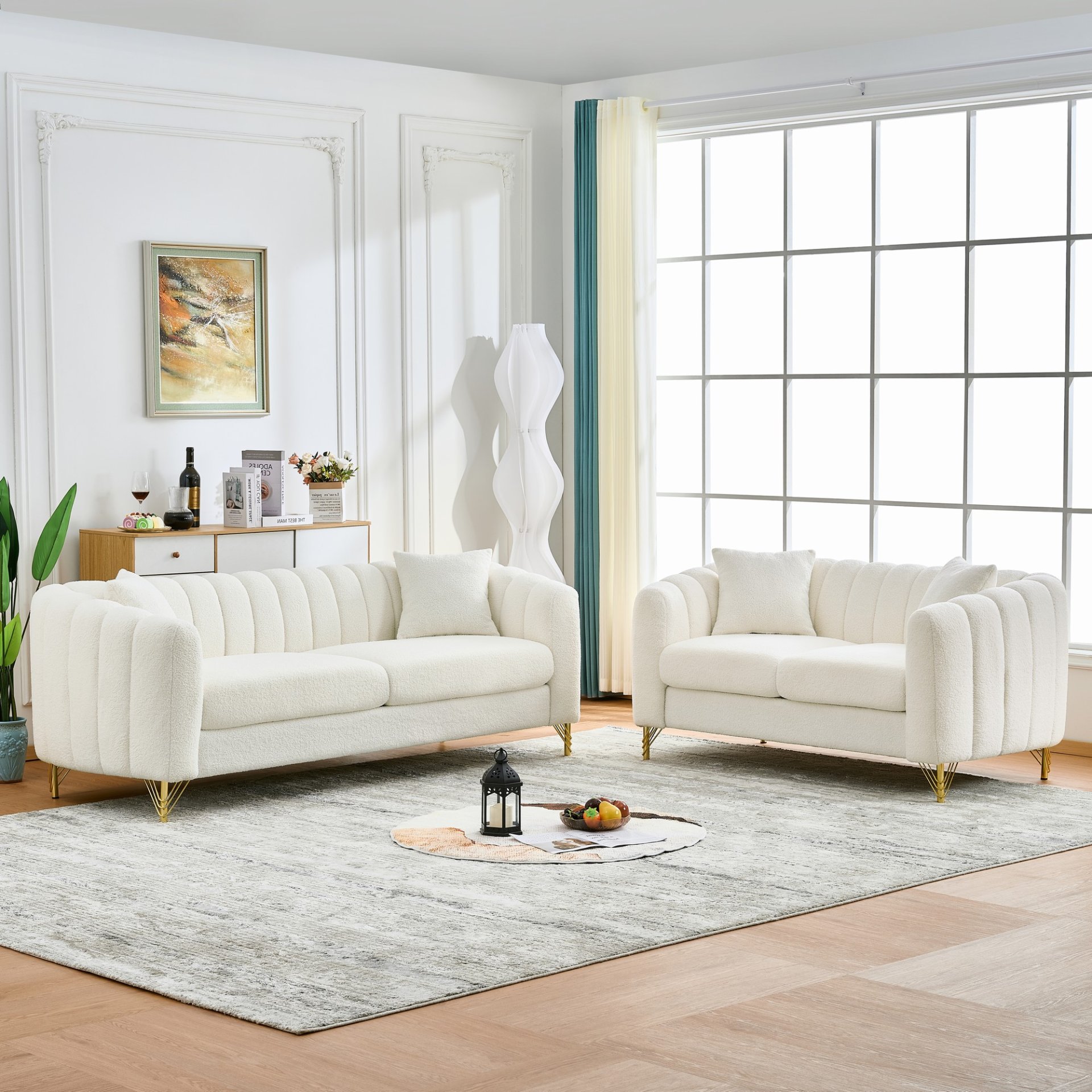 Oversized Sofa, 3 And 2 Seater - Beige - Image 2