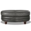 Belfast-Top Grain Leather Oval Ottoman - Gray - Image 2