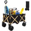 Aluminum Alloy Folding Wagon, Heavy Duty Utility Beach Wagon Cart For Sand With Big Wheels, Adjustable Handle & Drink Holders For Shopping, Camping, Garden And Outdoor - Black - Image 11