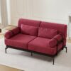 Modern Loveseat Sofa 59" Sofa Couch 2 Seater With USB Ports, Unique Cylindrical Armrests - Red - Image 4