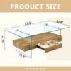 Modern 2 Tier Coffee Table Clear Tempered Glass And Wood Grain Multifunctional Storage Design - Natural Wood / Transparent - Image 3