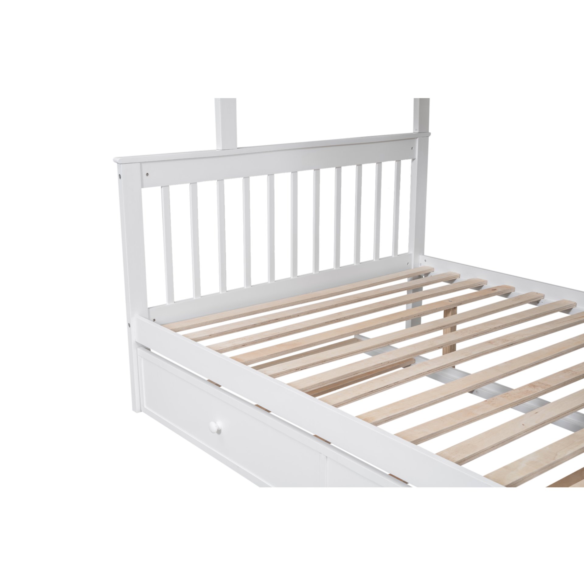 Twin Over Full Bunk Bed With Twin Size Trundle, Storage And Guard Rail For Bedroom - White - Image 20