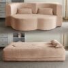 Floor Sofa With 2 Pillows, Convertible Plush Corduroy Foam Filled Sleeper Sofa Bed - Pink - Image 3