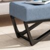 Upholstered Ottoman With Button Tufted Waffle Stitch And Black Geometric Legs - Light Blue - Image 9