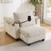 Convertible Chaise Lounge Sofa Chair Sofa Bed With USB Ports, Cup Holders, Phone Holder, And Storage - Beige - Image 16