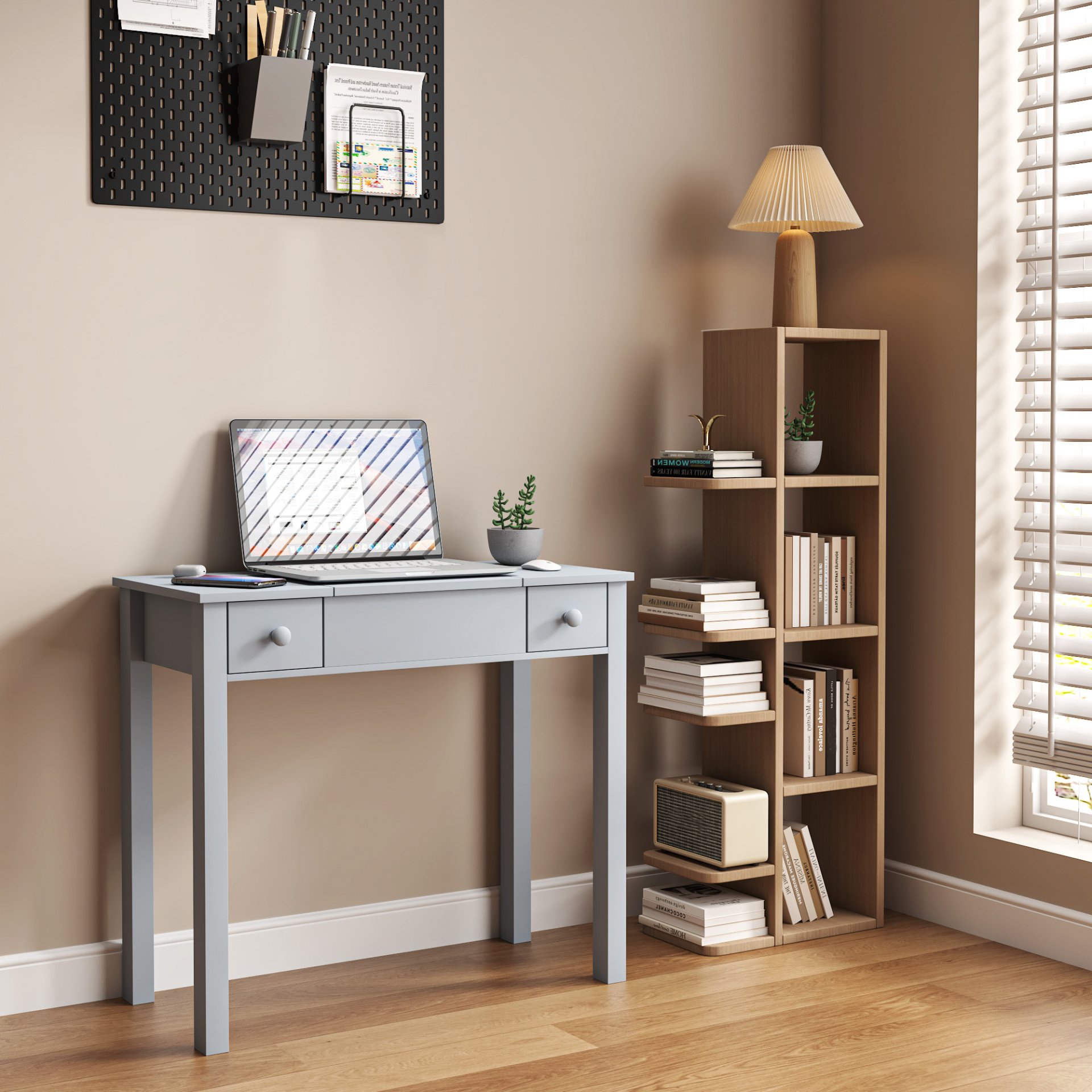 Vanity Table With LED Lights, Flip-Top Mirror And 2 Drawers, Jewelry Storage - Sleek Gray - Image 9
