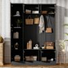 Tall Hall Tree With Shoe Storage, 4 In 1 Entryway Bench With 6 Cabinets, 4 Coat Hooks & Adjustable Shelf For Hallway - Black - Image 5