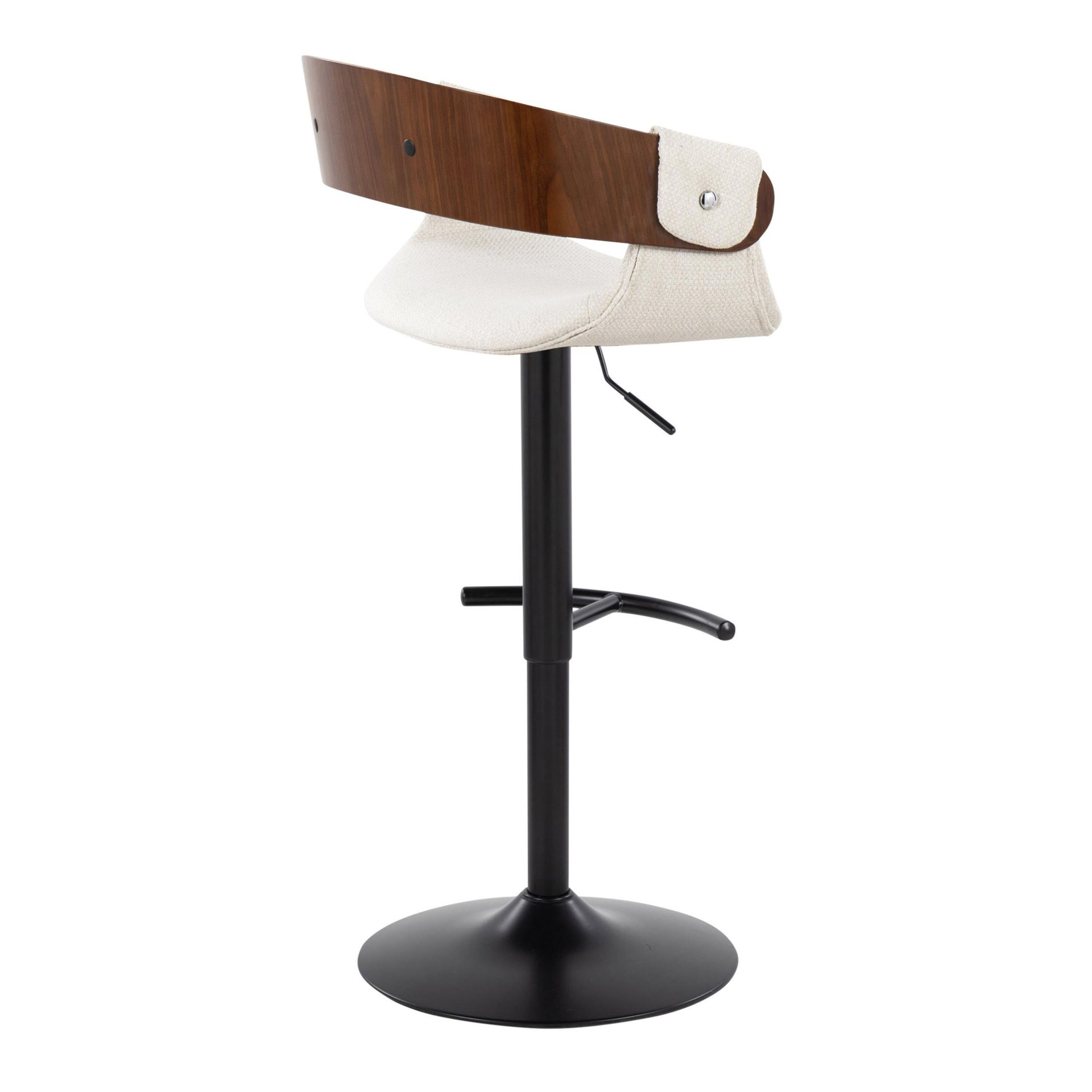 Elisa - Mid-Century Modern Adjustable Barstool With Swivel With Rounded T Footrest (Set of 2) - Black / Walnut / Cream - Image 4