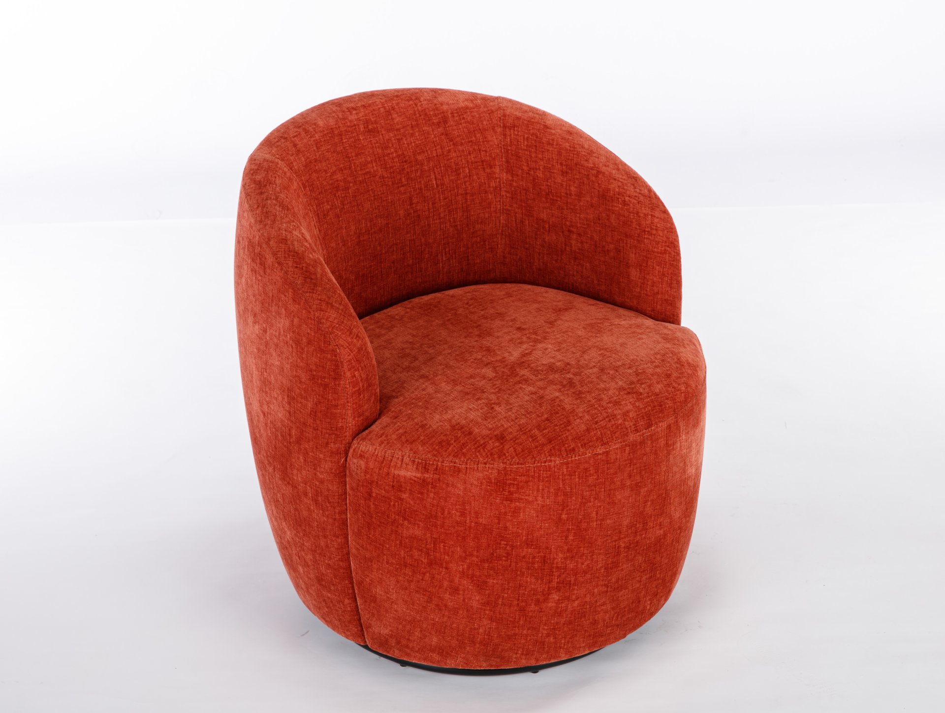 Chenille Fabric Swivel Accent Armchair Barrel Chair With Black Powder Coating Metal Ring - Orange - Image 21