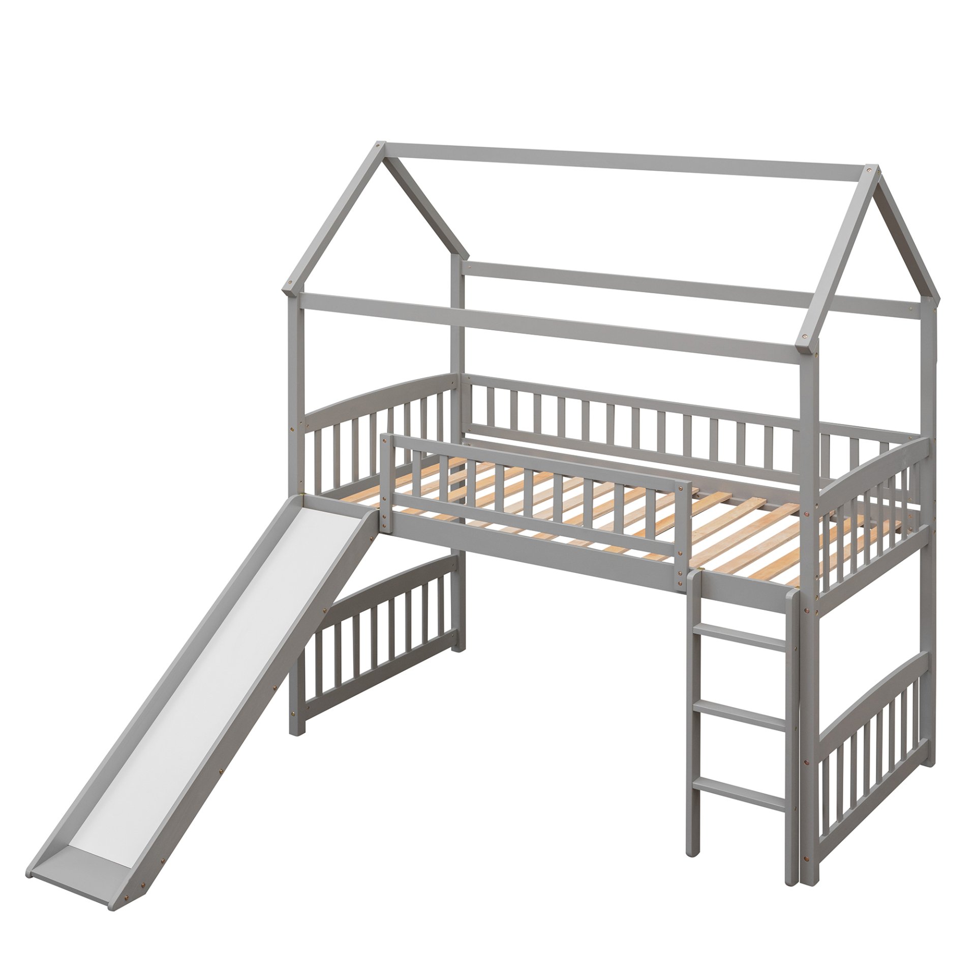 Twin House Loft Bed With Slide - Gray - Image 5