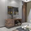 Rustic Brown TV Console With Push-To-Open Storage Cabinet For TV, Wood & Glass TV Stand For Living Room Bedroom - Rustic Brown - Image 12