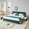 Modern King Size Upholstered Bed With Headboard And Storage Drawer - Blue / Green - Image 3