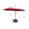 15 X 9 Ft Large Double Sided Rectangular Outdoor Twin Patio Market Umbrella With Light And Base - Red - Image 3