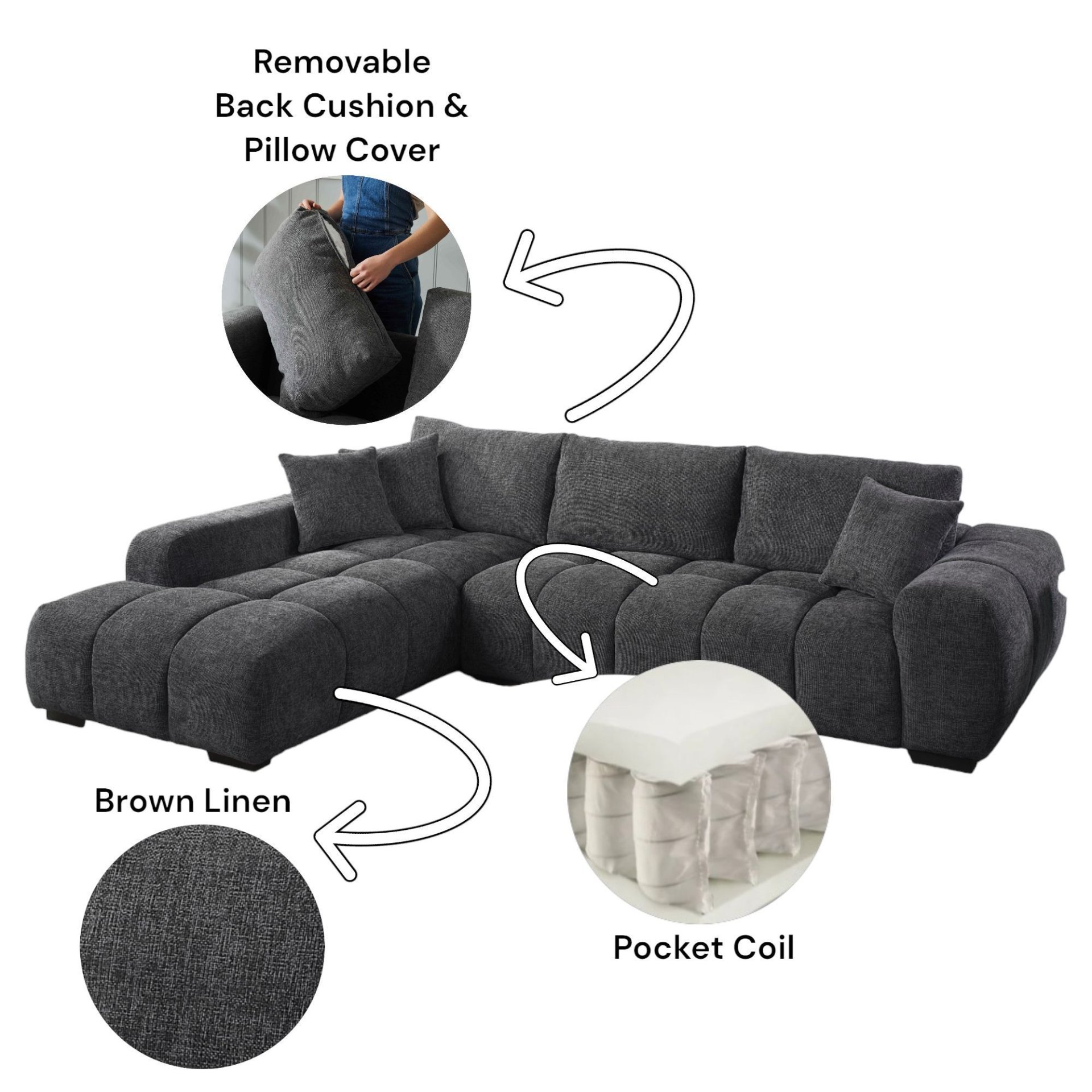 Chosen - Sectional Sofa With Toss Pillows And 1 Chaise - Gray - Image 2