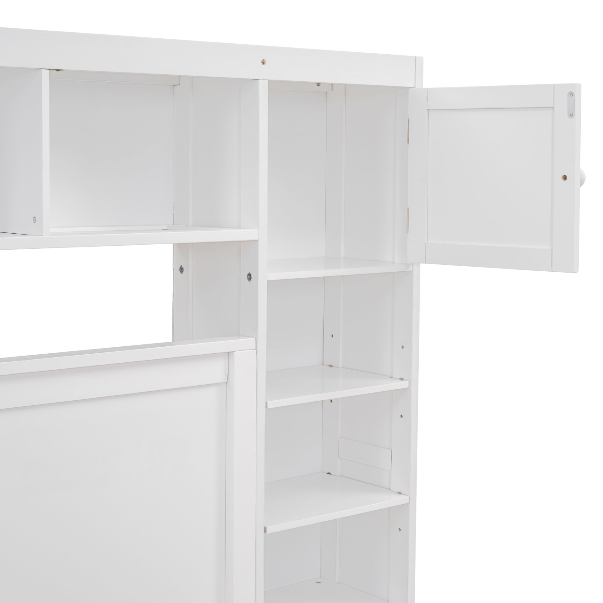 Queen Size Bed With All In One Cabinet, Shelf And Sockets, Twin Long Trundle - White - Image 13