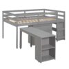 Full Loft Low Study Bed With Cabinet, Shelves And Rolling Portable Desk, Multiple Functions- Gray - Image 2