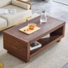 Modern Minimalist Rectangular Coffee Table Measuring Embodies The Simple Charm Of Mid Century Aesthetics, Adding A Touch Of Elegance To Your Living Room - Walnut - Image 5