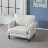 Rolled Arm Sofa With Nailhead Trim 1 Seater Upholstered Couch With Wooden Legs For Living Room Or Bedroom Deep Seat Design - Beige - Image 4